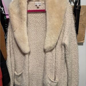 Knox Rose Cream Faux Fur Collar Cardigan